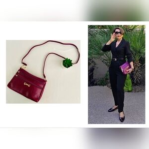 EUC Faux Leather Burgundy/Red Crossbody Bag with Adjustable and Removable Strap